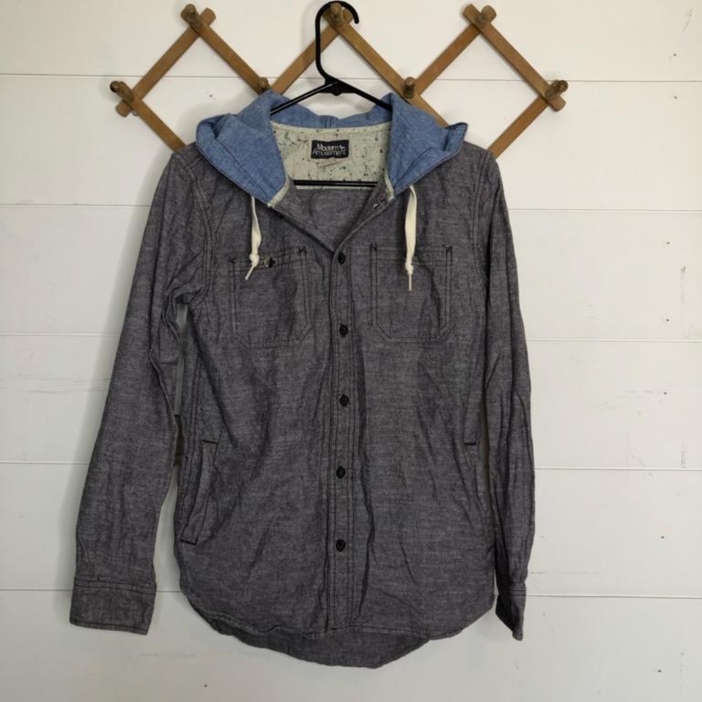Modern amusement hooded button down shirt